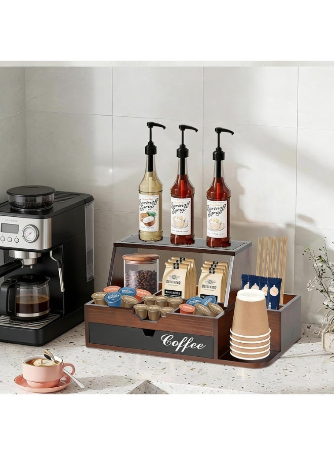 Bukela Coffee Station Organizer, Coffee Bar Organizer for Countertop, Wooden Coffee Station with Drawer, Tea and K Cup Storage Rack, Coffee Pod Holder for Home and Office Counter Organization - Image 5